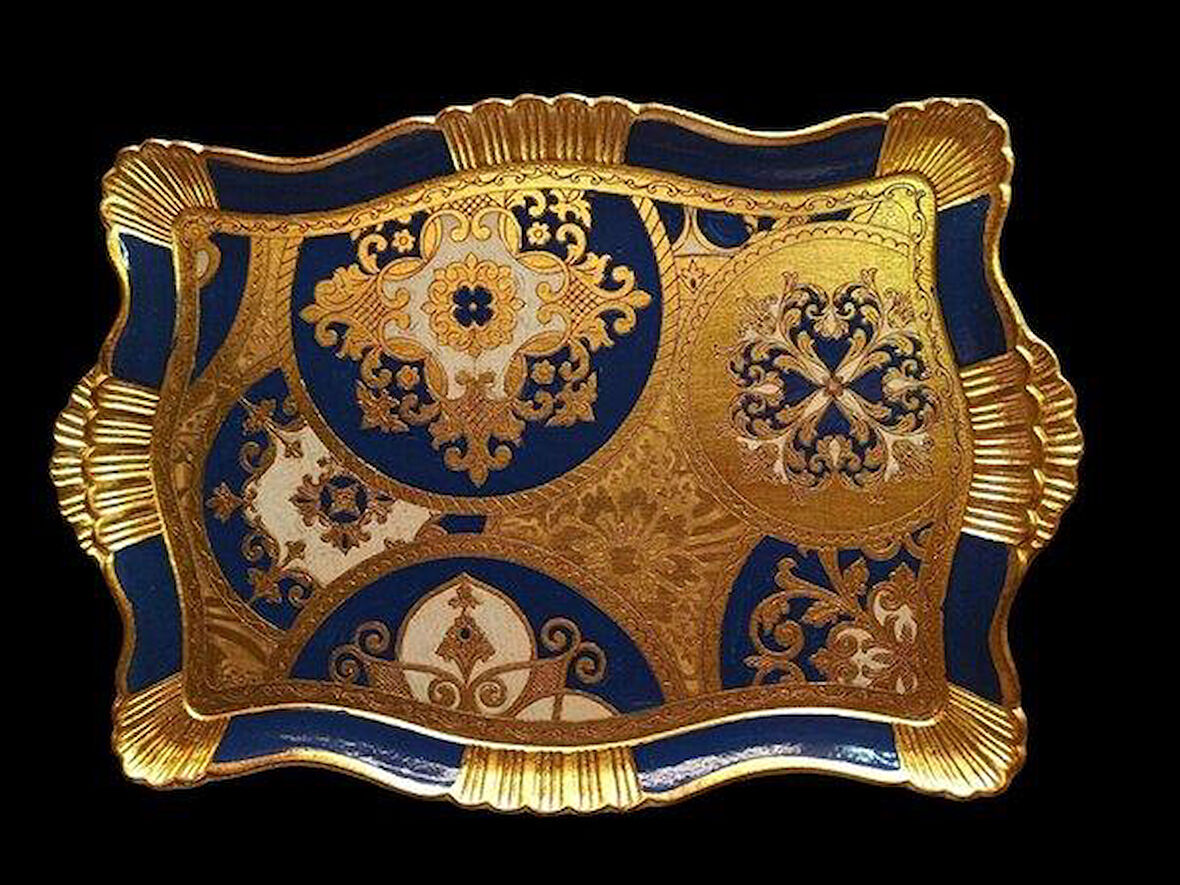 Royking Small Carded Dikdörtgen Tepsi Gold-Lacivert 43x30 cm VL-62