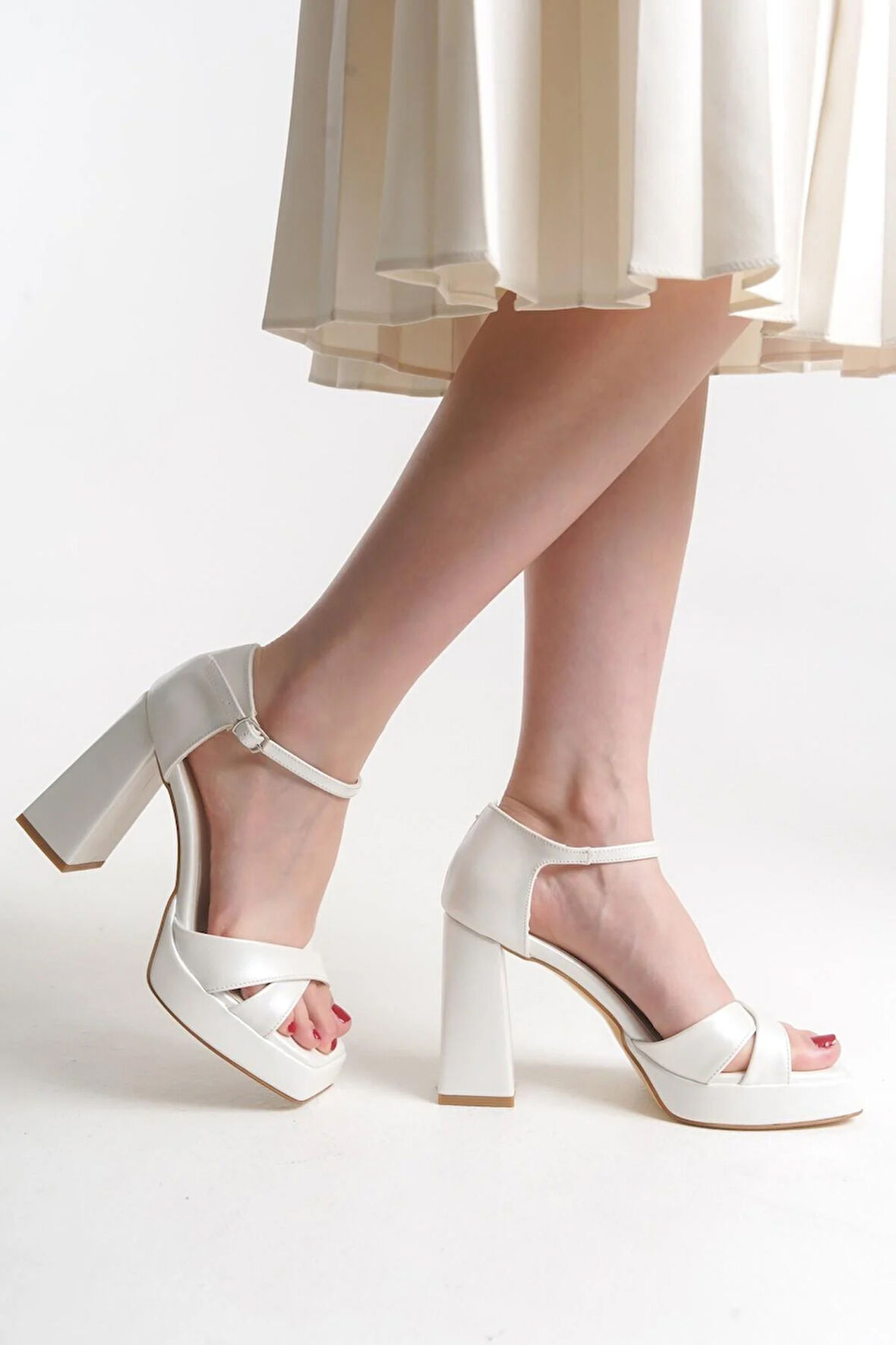 Kadın Köşeli Platform Özel Üretim Rahatlık Garantili Abiye Gelinlik Ayakkabısı