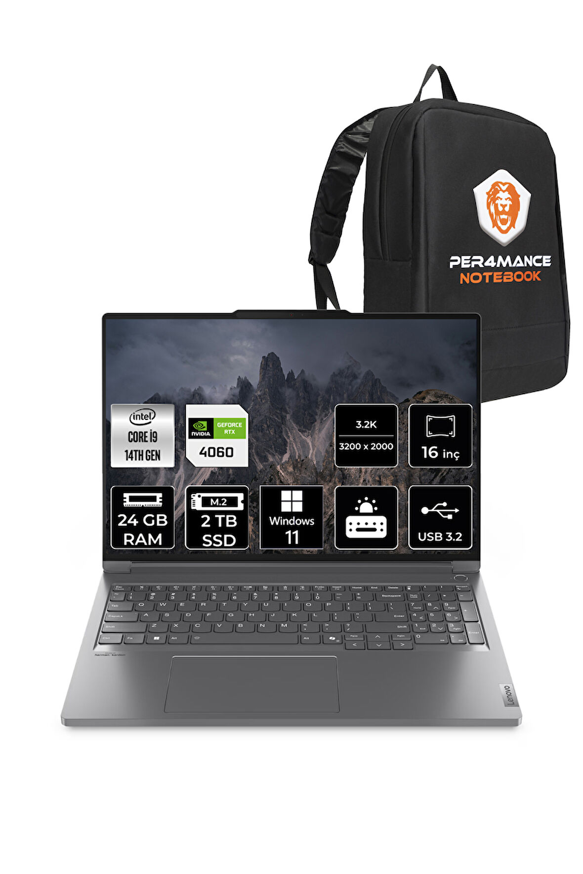 LENOVO ThinkBook 16P G5 i9-14900HX 24GB 2TB SSD RTX4060/8GB 16" 3.2K 165Hz W11H & PER4 ÇANTA