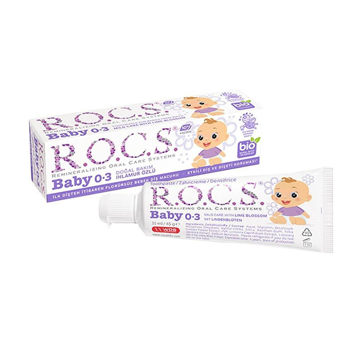 ROCS Baby  0-3 Yaş Diş Macunu Florürsüz (Yutulabilir) - Ihlamur Özlü 35ml