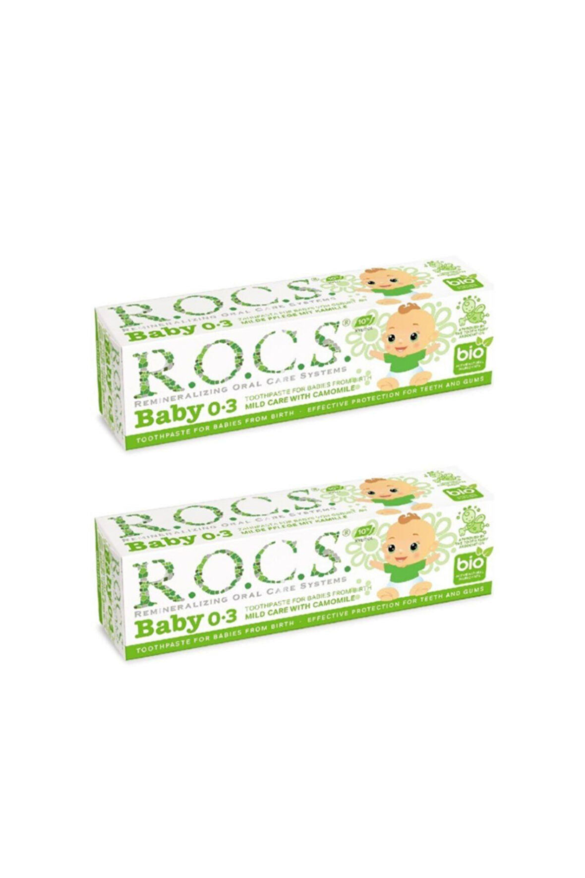 Rocs Baby 0-3 Yaş Diş Macunu Florürsüz (yutulabilir) – Papatya Özlü 35ml (2'li)