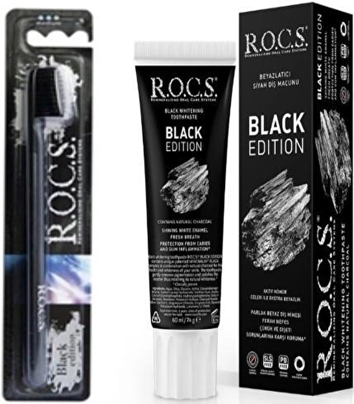 R.O.C.S. Black Edition Kömür Aromalı Beyazlatma Diş Macunu 60 ml & Diş Fırçası 