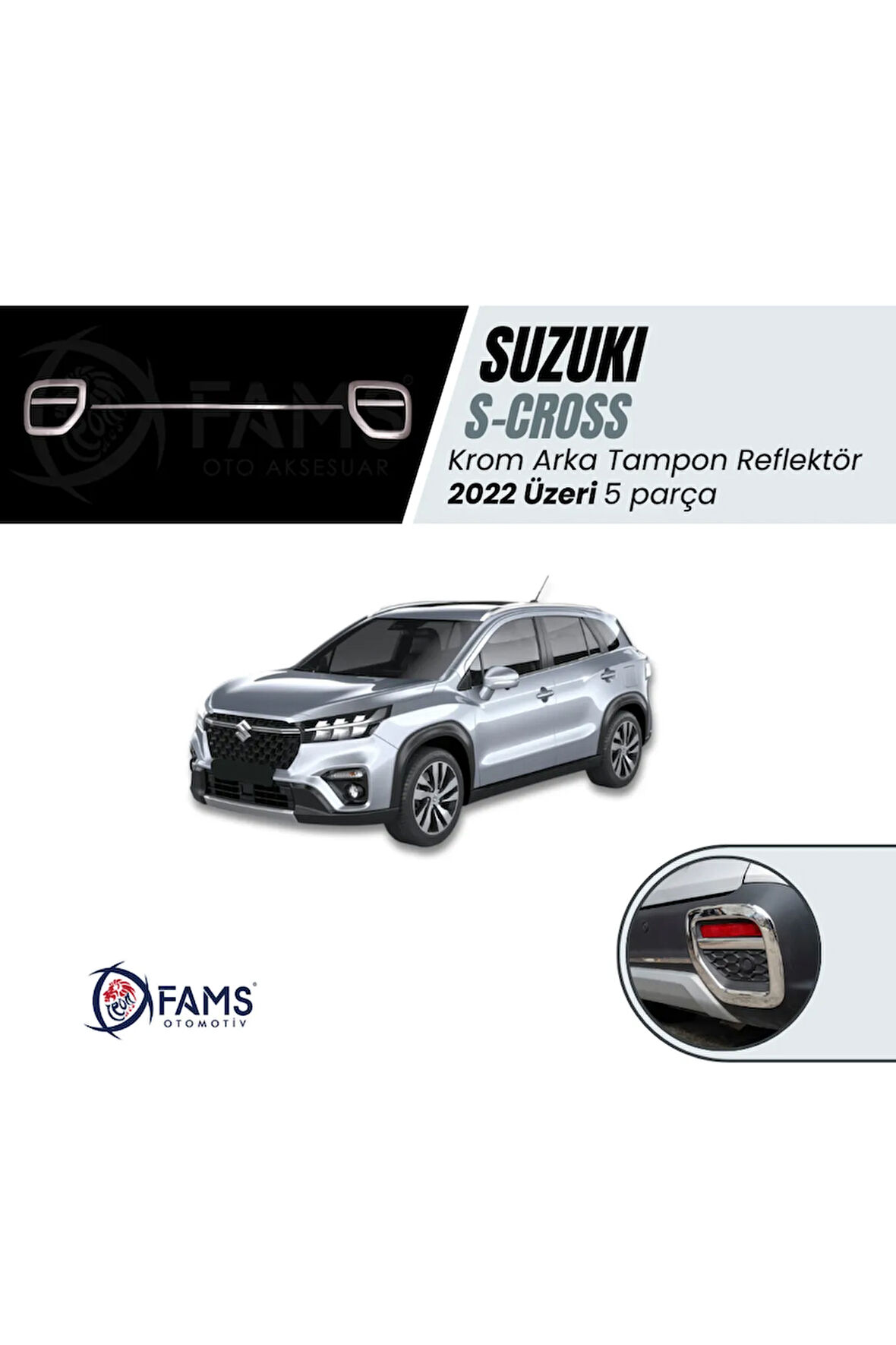 Suzuki S-cross Krom Arka Tampon Uyumlu Reflektör 2022 Üzeri 5 Prç. P.çelik