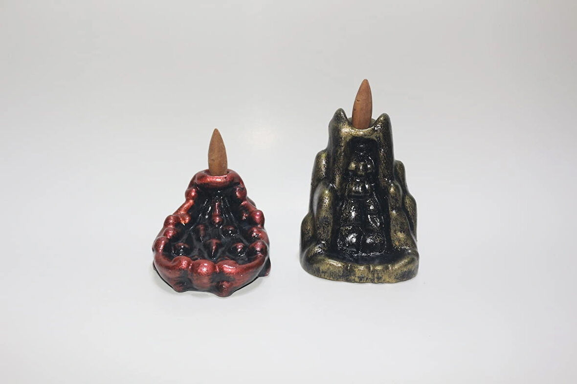 Tedi Sanat Mini Dağ ve Mini Dalgalı Şelale Geri Akış Tütsülük Buhurdanlık 2li