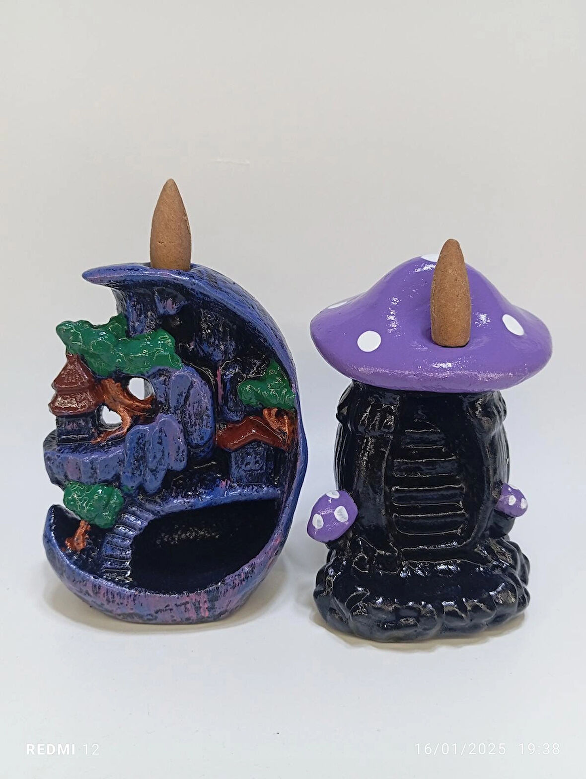 Tedi Sanat Mini Ay Mini Mor Mantar Geri Akış Şelale Tütsülük Buhurdanlık Lotus 10 Adet Tütsü Hediyeli