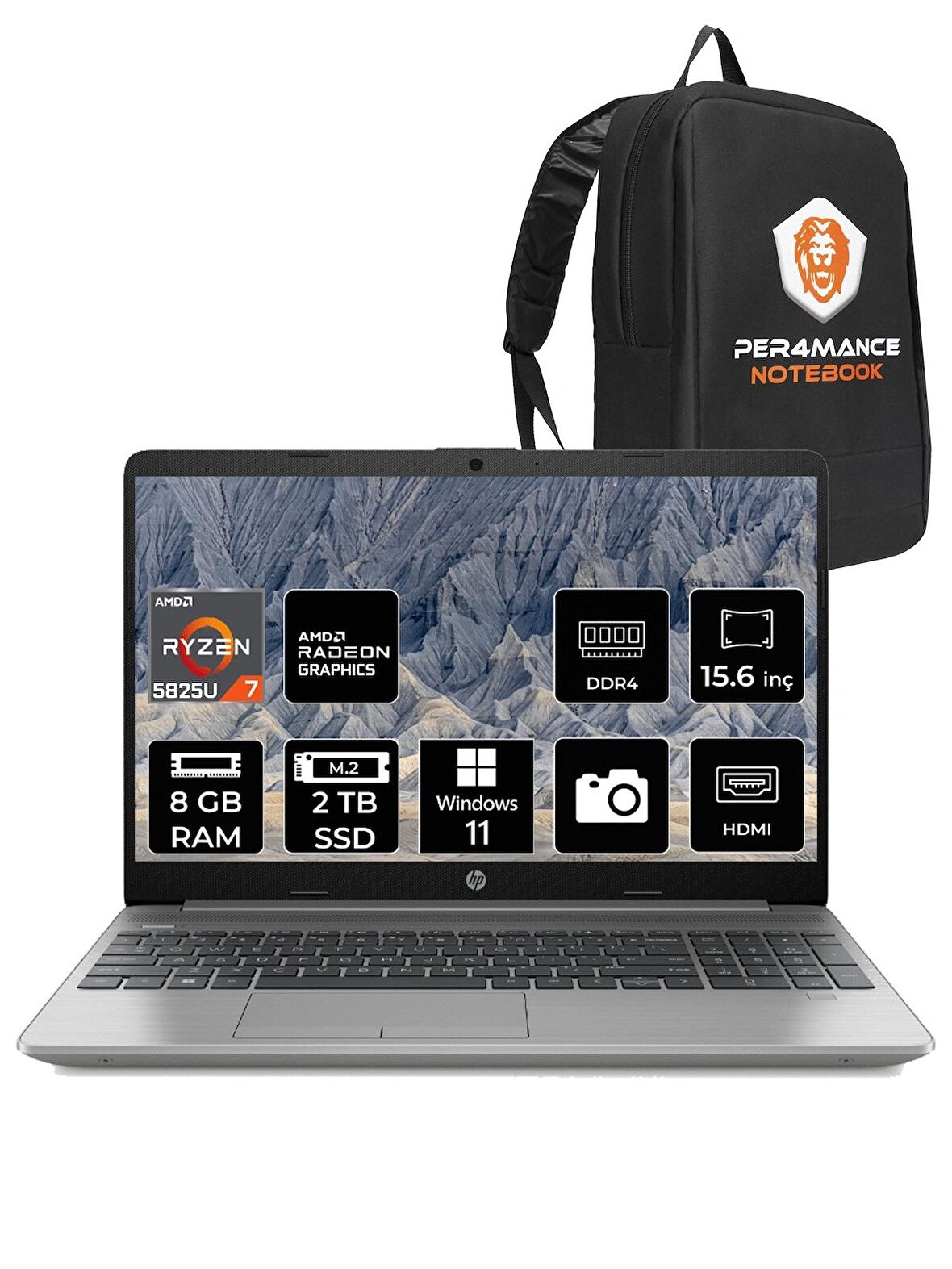 HP 255 G9 R7-5825U 8GB 2TB SSD 15.6'' FHD W11 PRO 6Q8N3ES & PER4 ÇANTA