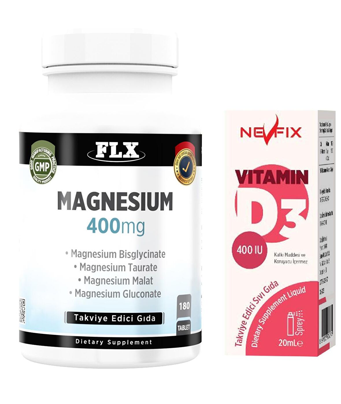 Flx Magnezyum Bisglisinat Malat Taurat Glukonat 180 Tablet + Nevfix 400 Iu Sprey 20 Ml