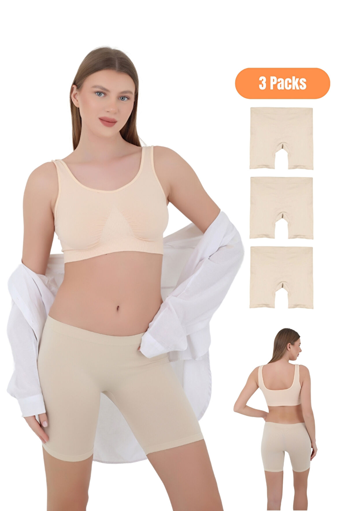 Mikro Fiber Kadın Uzun Boxer 3'lü Özel Paket - Siyah, Beyaz, Ten | S/M, L/XL