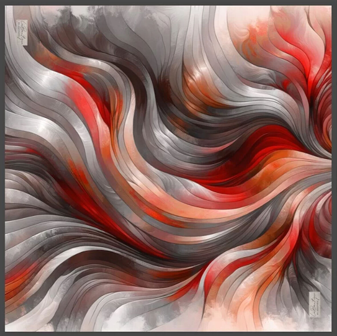 La Boutique Tivil Saf İpek Eşarp 236004 - 49021 Gri Karışık Desen