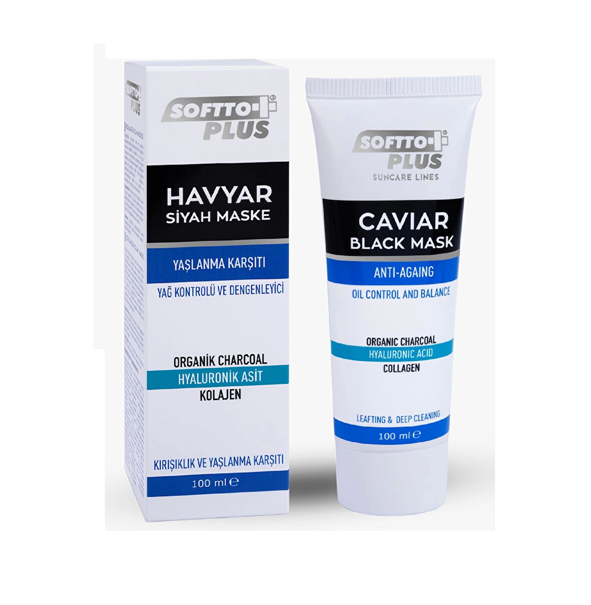 Softto Plus Havyar Yaşlanma Karşıtı Yağ Kontrol ve Dengeleyici Siyah Maske 100ML