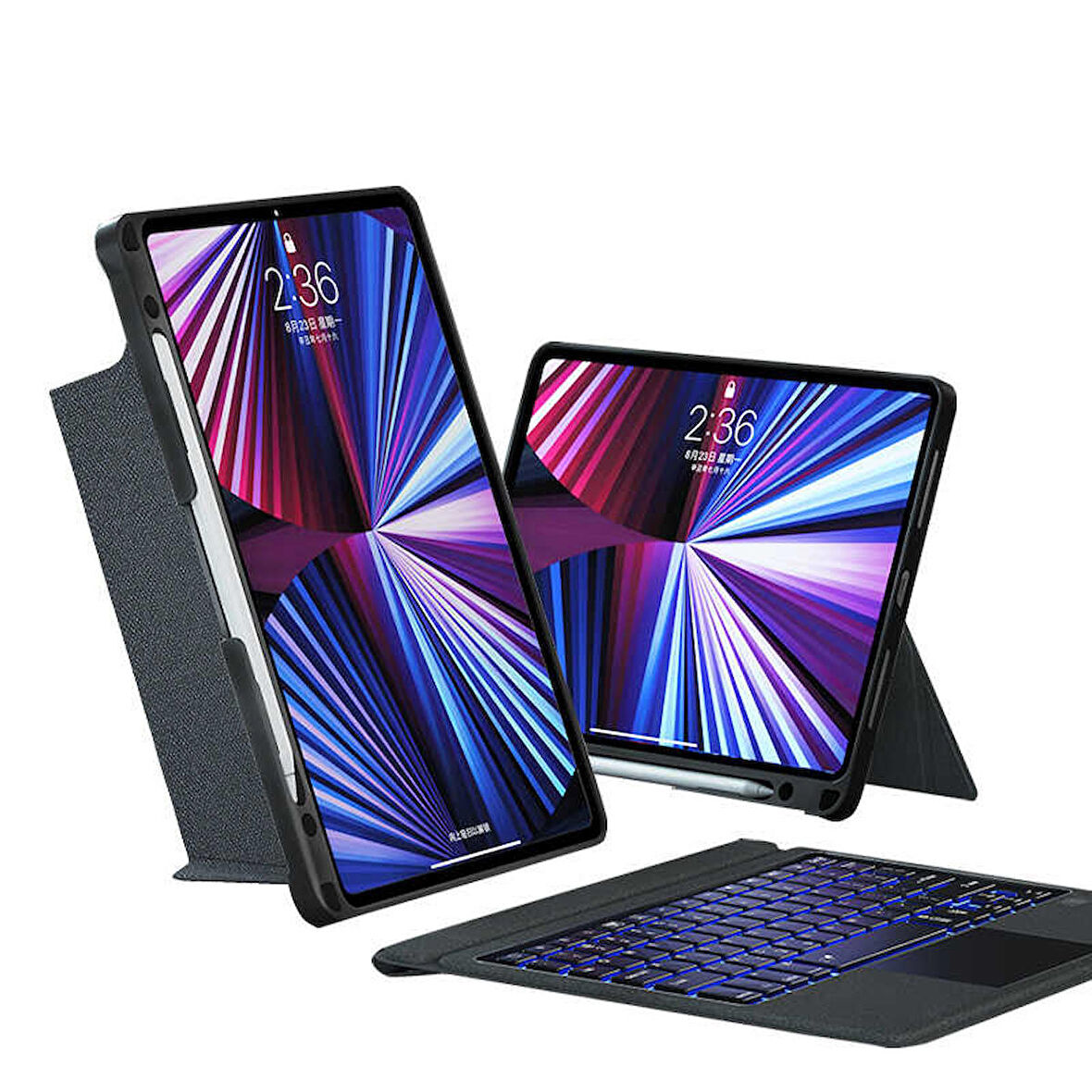 Apple iPad 10.9 İnç 10.Nesil Uyumlu Fuchsia Touch Pad Bluetooth Klavyeli Standlı Mıknatıslı Tablet Kılıfı