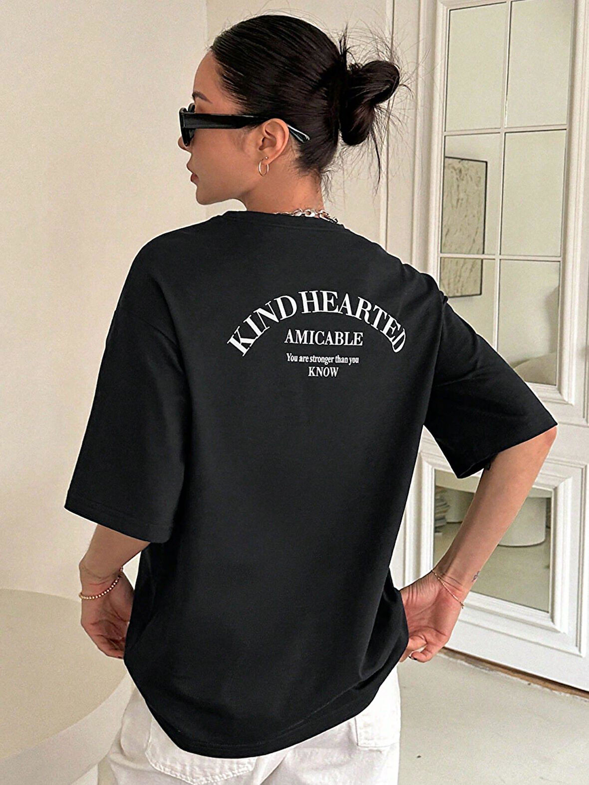 Kadın Oversize T-shirt Pamuklu Baskılı Tişört KİND-OVERSİZE