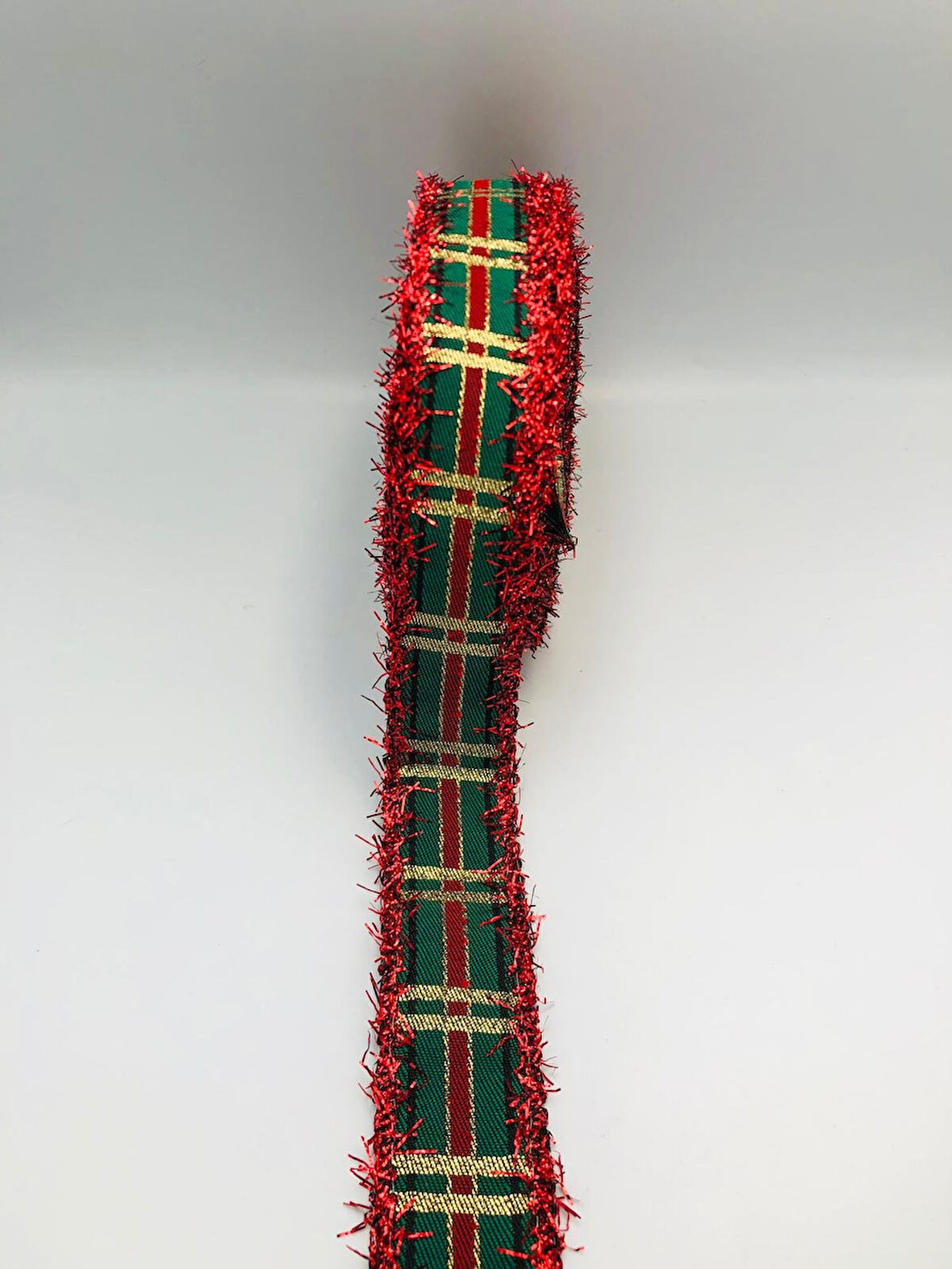 5 Mt. Yılbaşı Kurdele 2.5 cm Kırmızı Saçaklı Dokuma Yılbaşı Kurdelesi Süsleme Noel Yılbaşı Süs