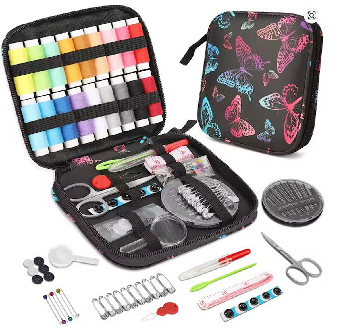 Dikiş Seti - Fermuarlı Seyahat- Yolculuk İçin Taşınabilir Çeyiz Dikiş Kutusu