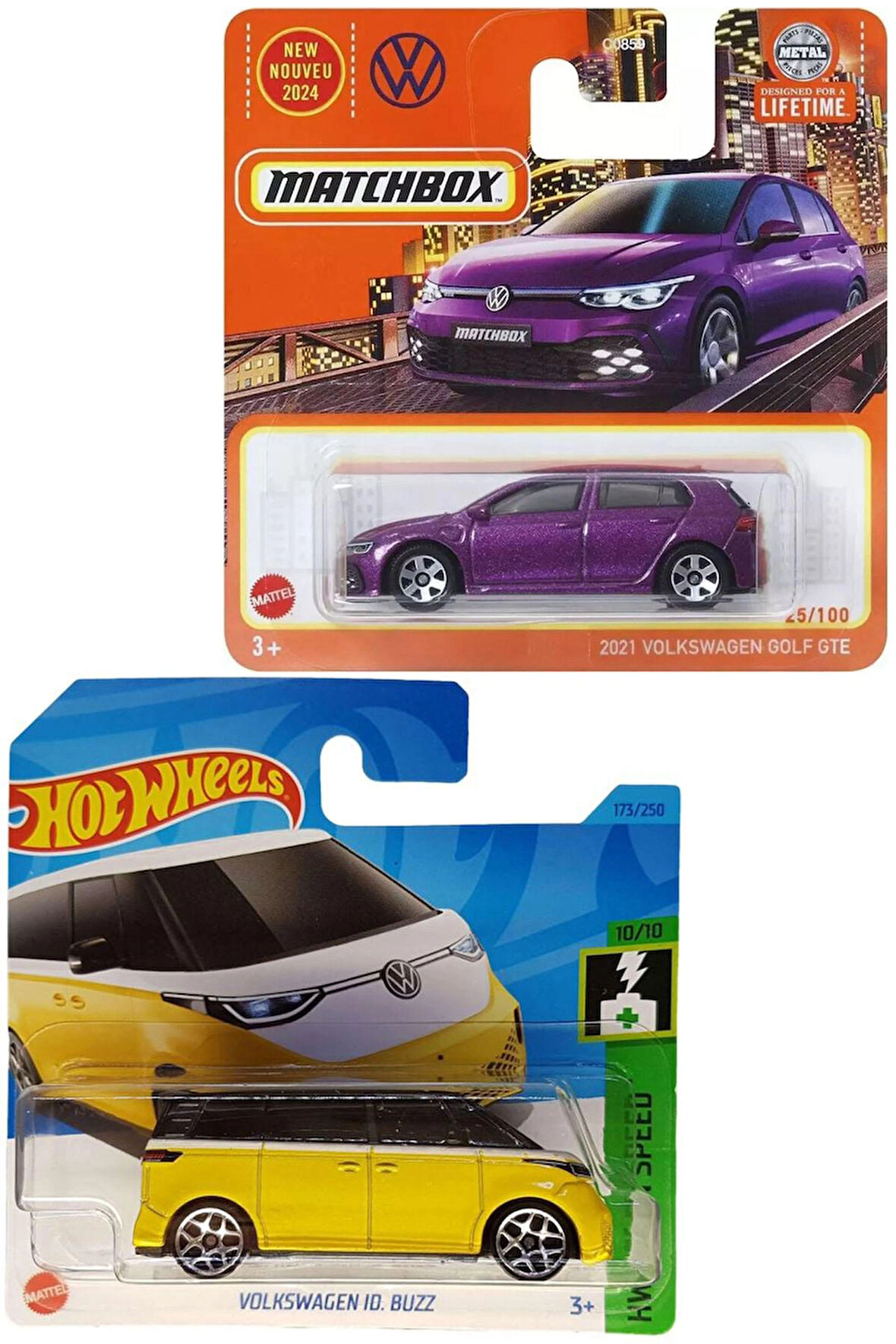 2 Araç Volkswagen Set Hot Wheels Volkswagen ID. Buzz & Matchbox Volkswagen Golf GTE (1/64)