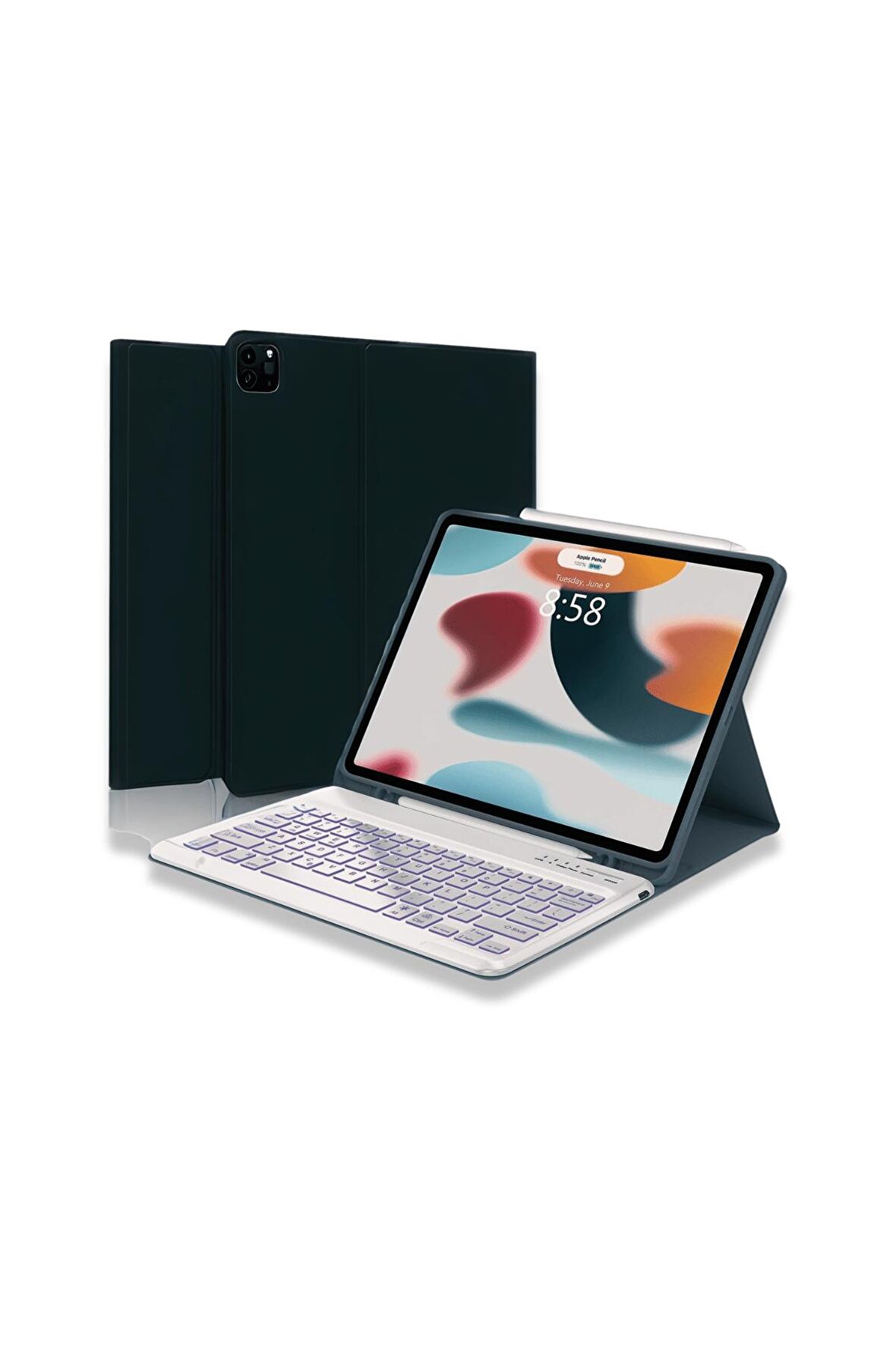 iPad Air 13 inç M2 Çipli 2024 Uyumlu Klavyeli Stand Özellikli Renkli Tablet Kılıfı