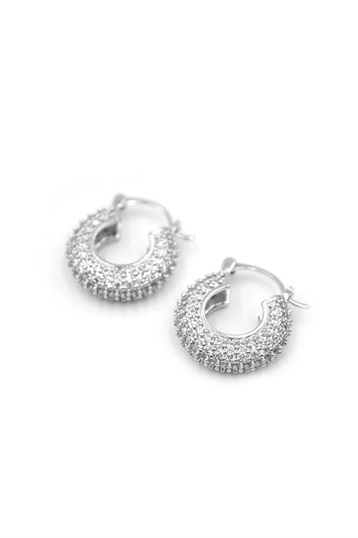 Taşlı Halka Küpe - Gümüş