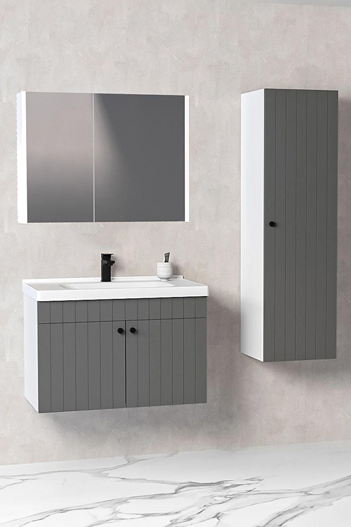 Avien 80 Cm Banyo Dolabı Bgn Aynalı  - Boy Dolap Dahil