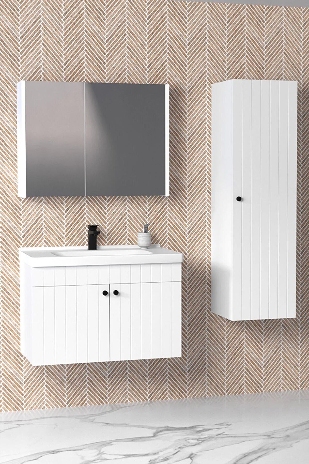 Avien 80 Cm Banyo Dolabı Bgn Aynalı  - Boy Dolap Dahil