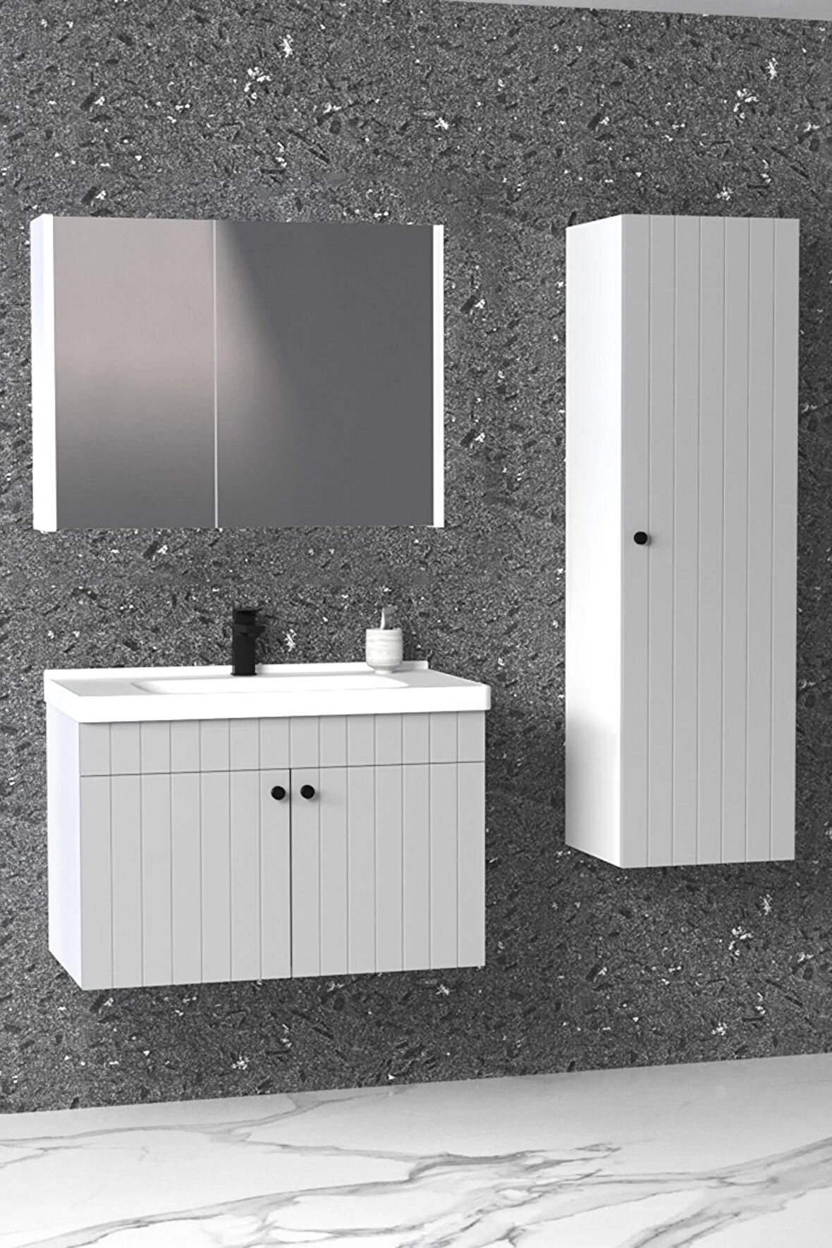 Avien 80 Cm Banyo Dolabı Bgn Aynalı  - Boy Dolap Dahil