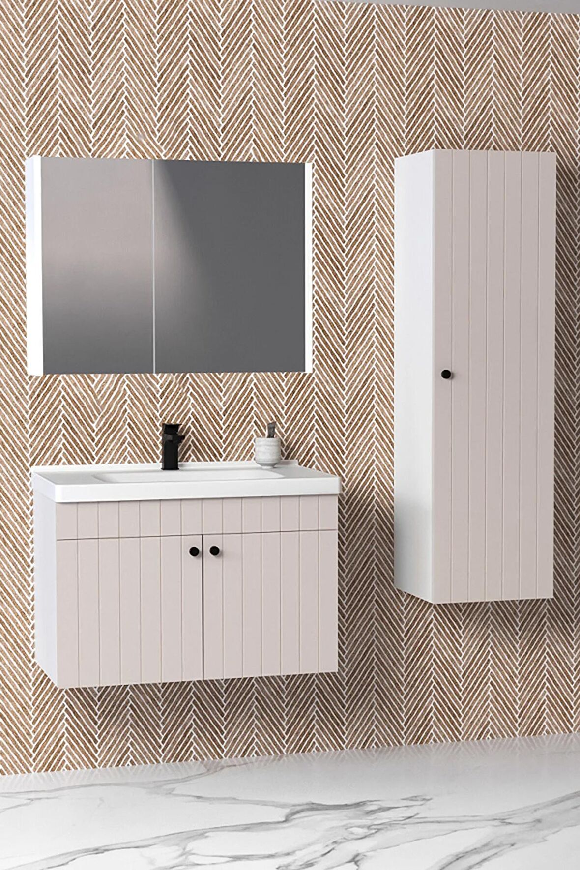 Avien 80 Cm Banyo Dolabı Bgn Aynalı  - Boy Dolap Dahil