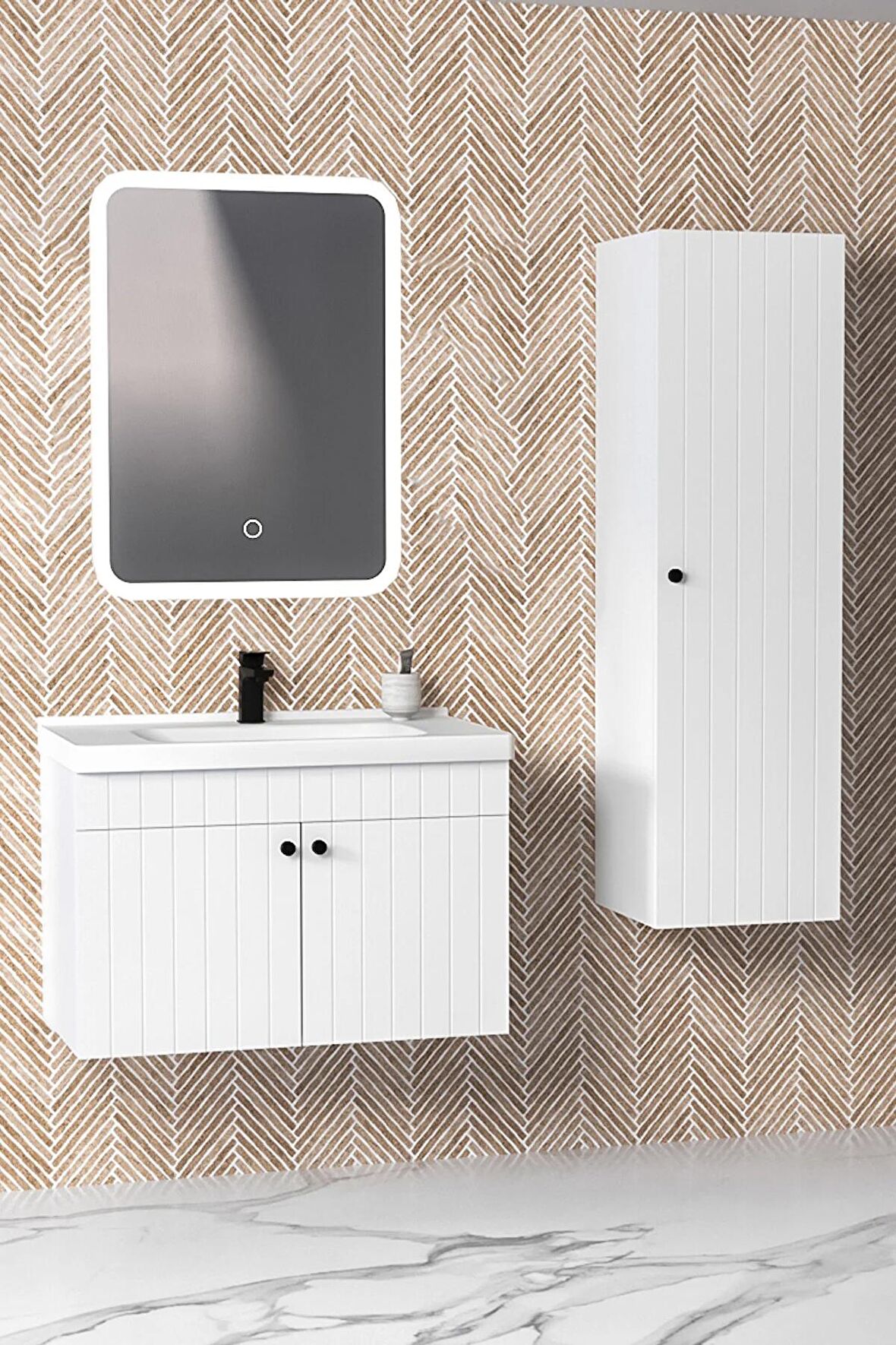 Avien 80 Cm Banyo Dolabı Cmr Led Aynalı - Boy Dolap Dahil