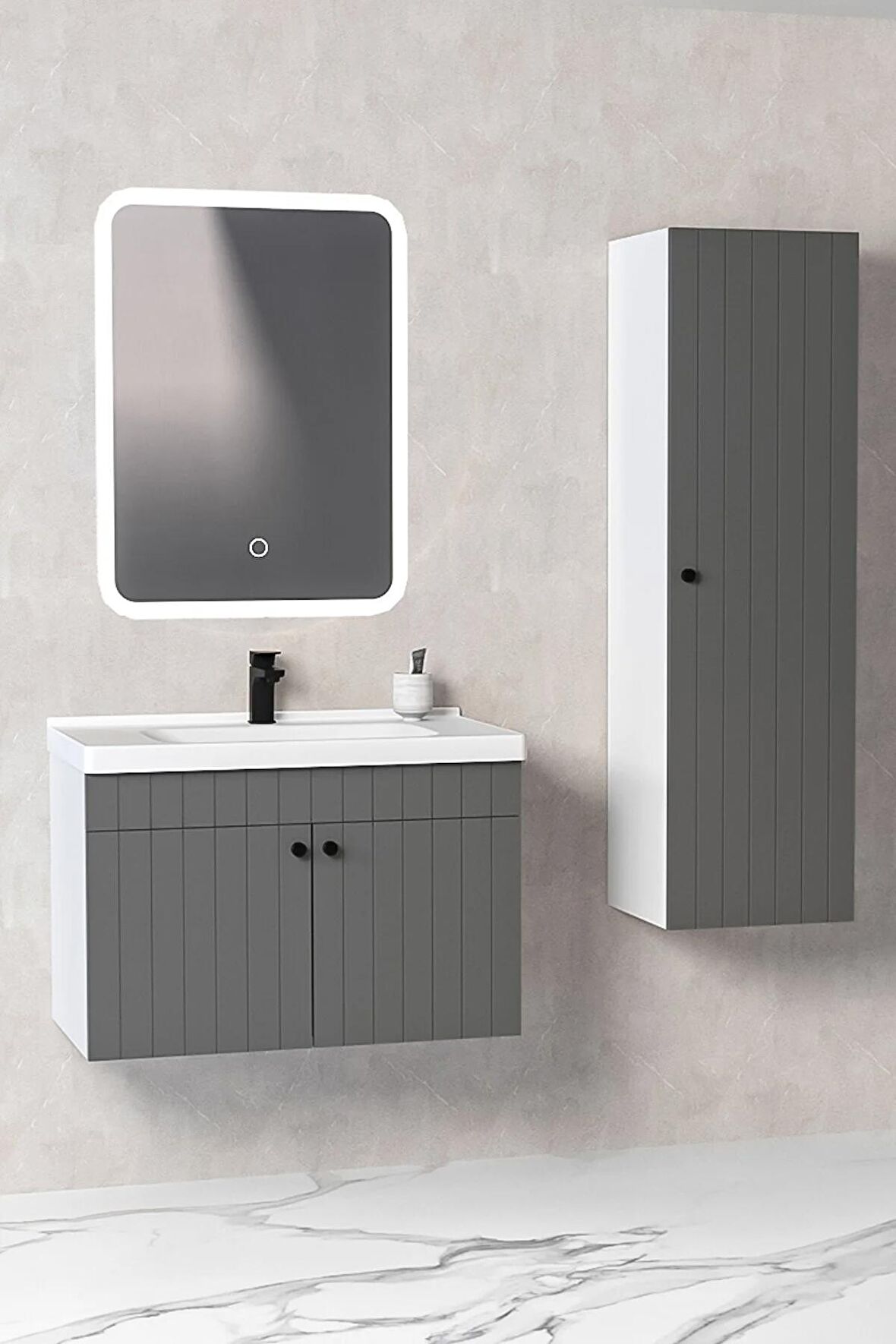 Avien 80 Cm Banyo Dolabı Cmr Led Aynalı - Boy Dolap Dahil