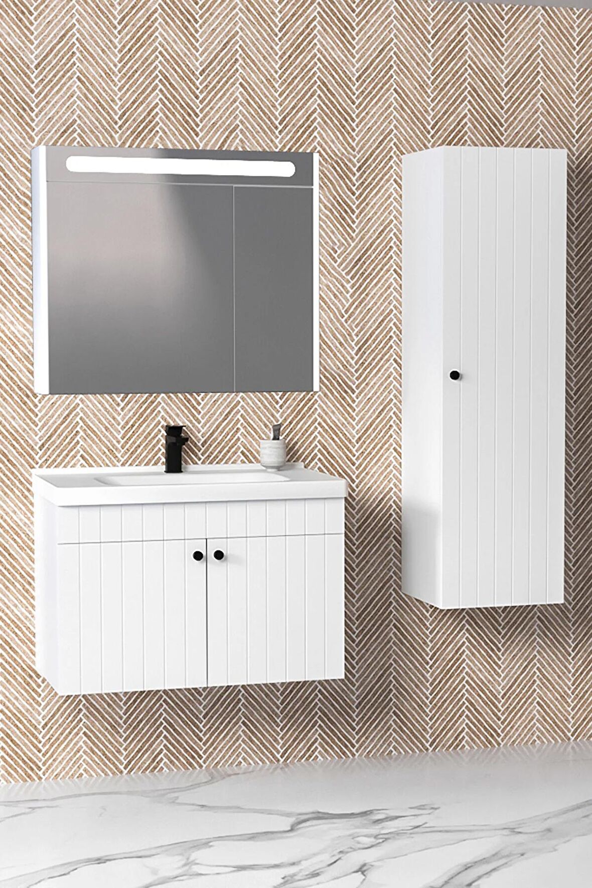 Avien 80 Cm Banyo Dolabı Npl Led Aynalı - Boy Dolap Dahil