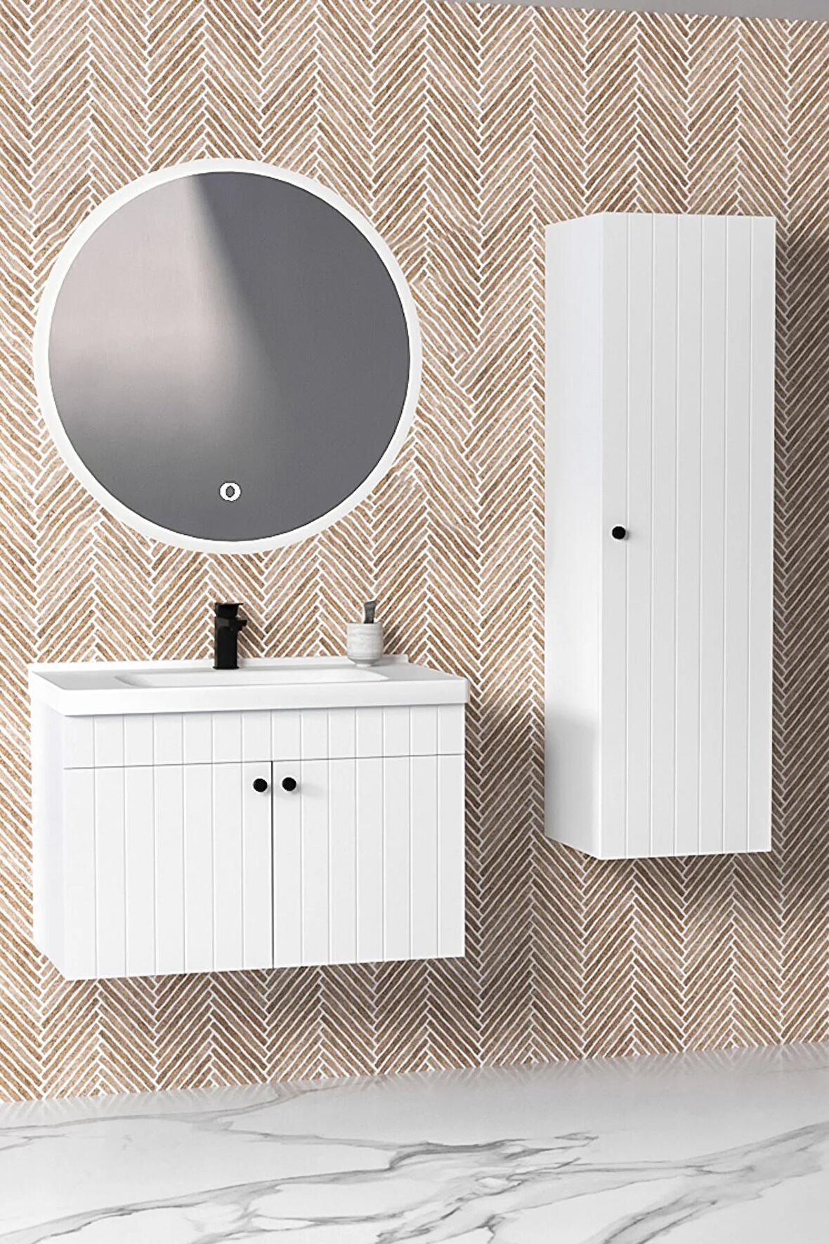Avien 80 Cm Banyo Dolabı Orz Led Aynalı - Boy Dolap Dahil