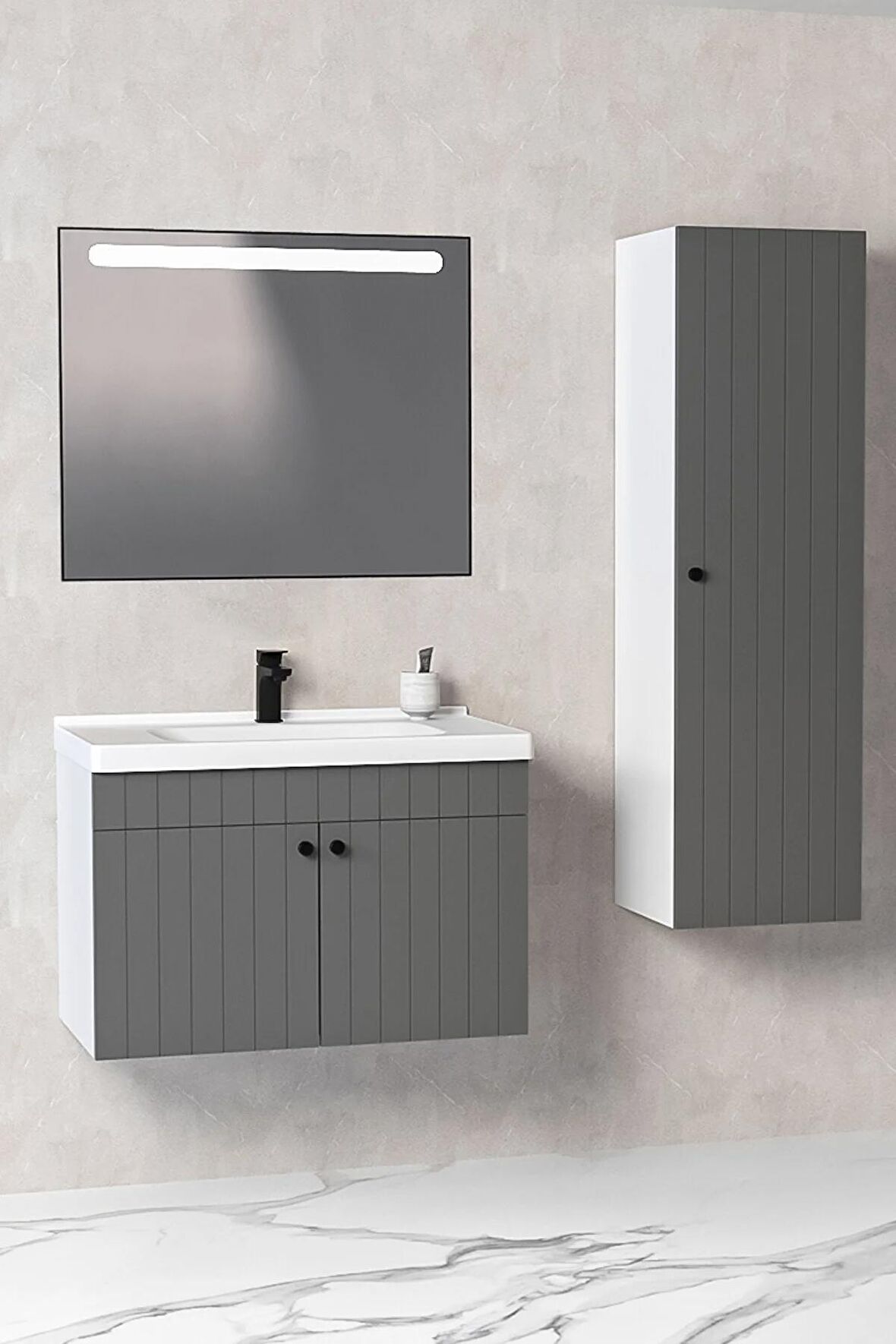 Avien 80 Cm Banyo Dolabı Lvn Led Aynalı - Boy Dolap Dahil