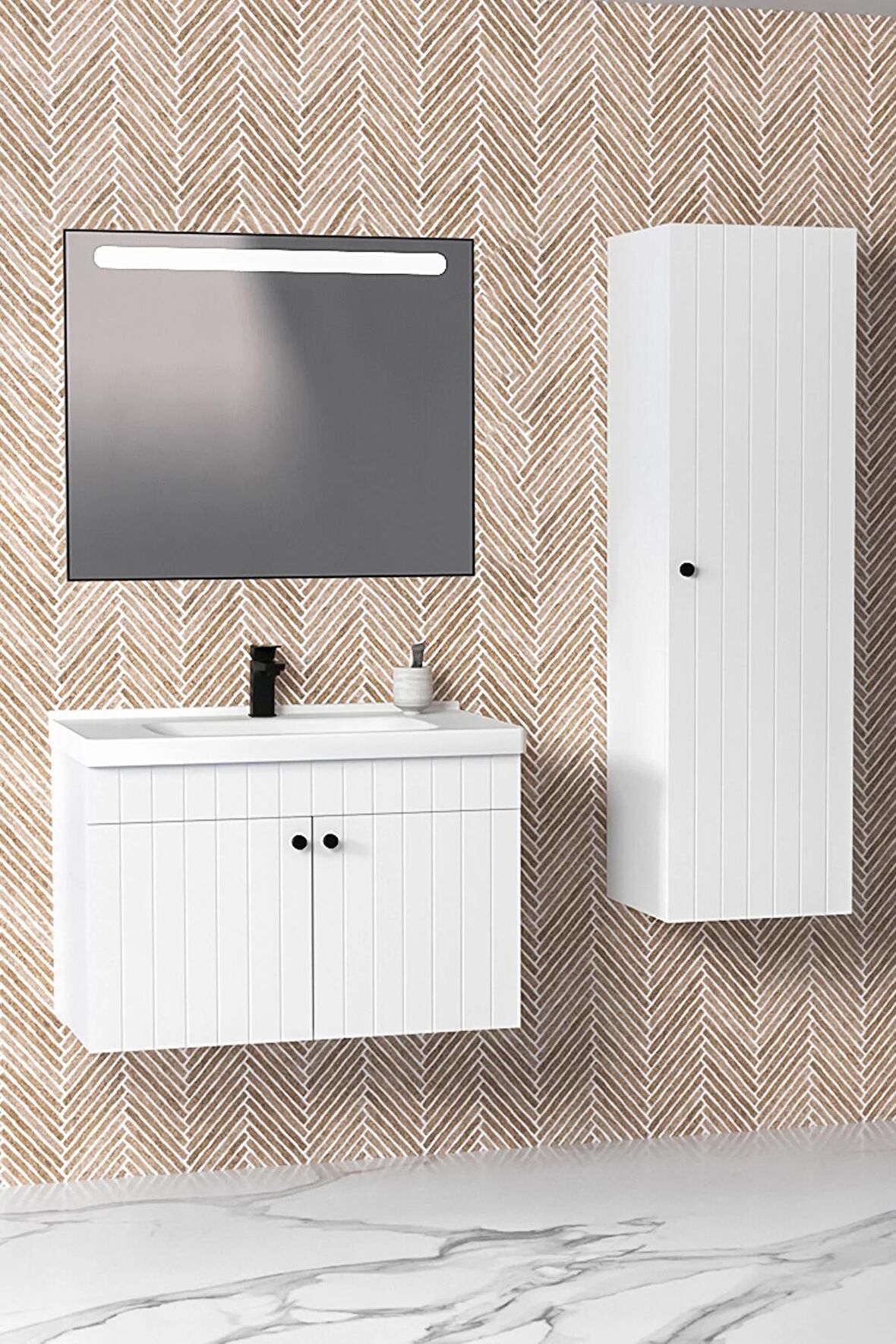 Avien 80 Cm Banyo Dolabı Lvn Led Aynalı - Boy Dolap Dahil