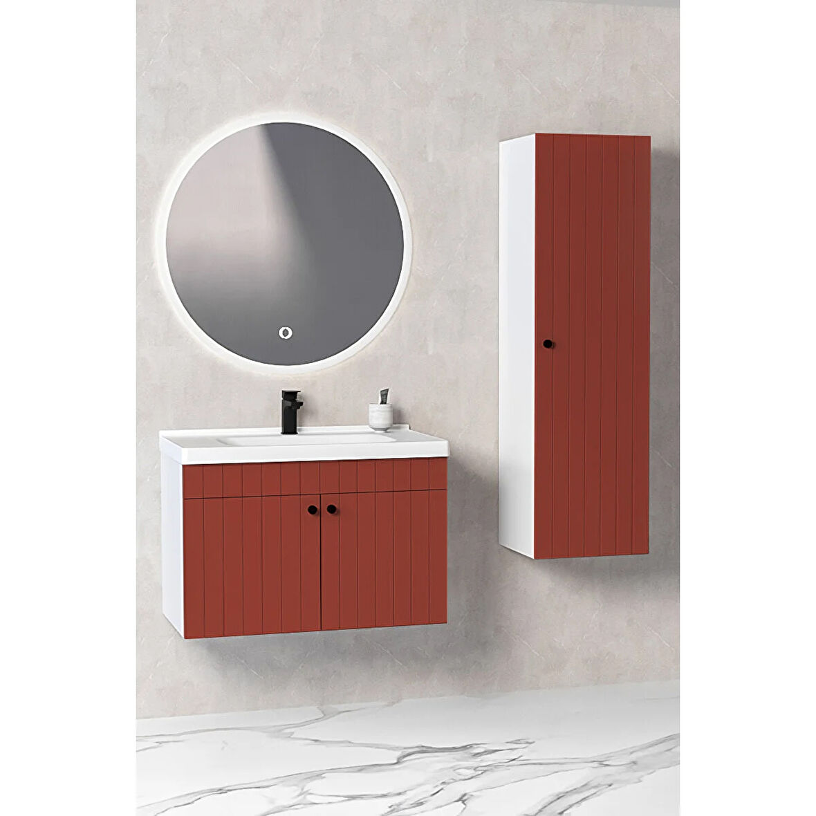 Avien 80 Cm Banyo Dolabı Orz Led Aynalı - Boy Dolap Dahil