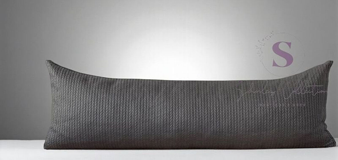 GRİ ÖRGÜ İSKANDİNAV UZUN YASTIK 40X100 ( İÇİ DOLGULU)