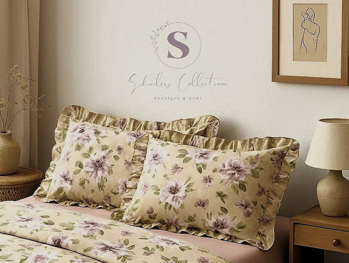 PEONY çiçekli % 100 Pamuk Dört tarafı Fırfırlı yastık kılıfı