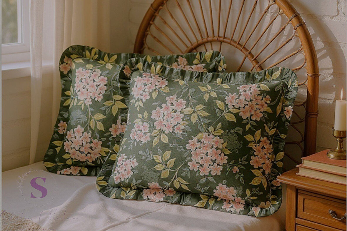 BAHAR çiçekli % 100 Pamuk Dört tarafı Fırfırlı yastık kılıfı 2 ADET