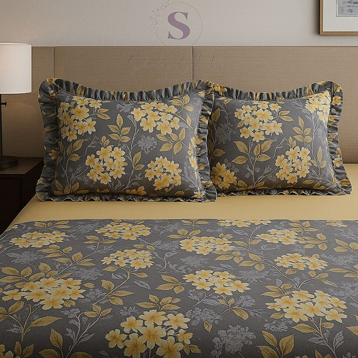 NERGİS çiçekli  Fırfırlı % 100 Pamuk Çift Kişilik Nevresim Takımı