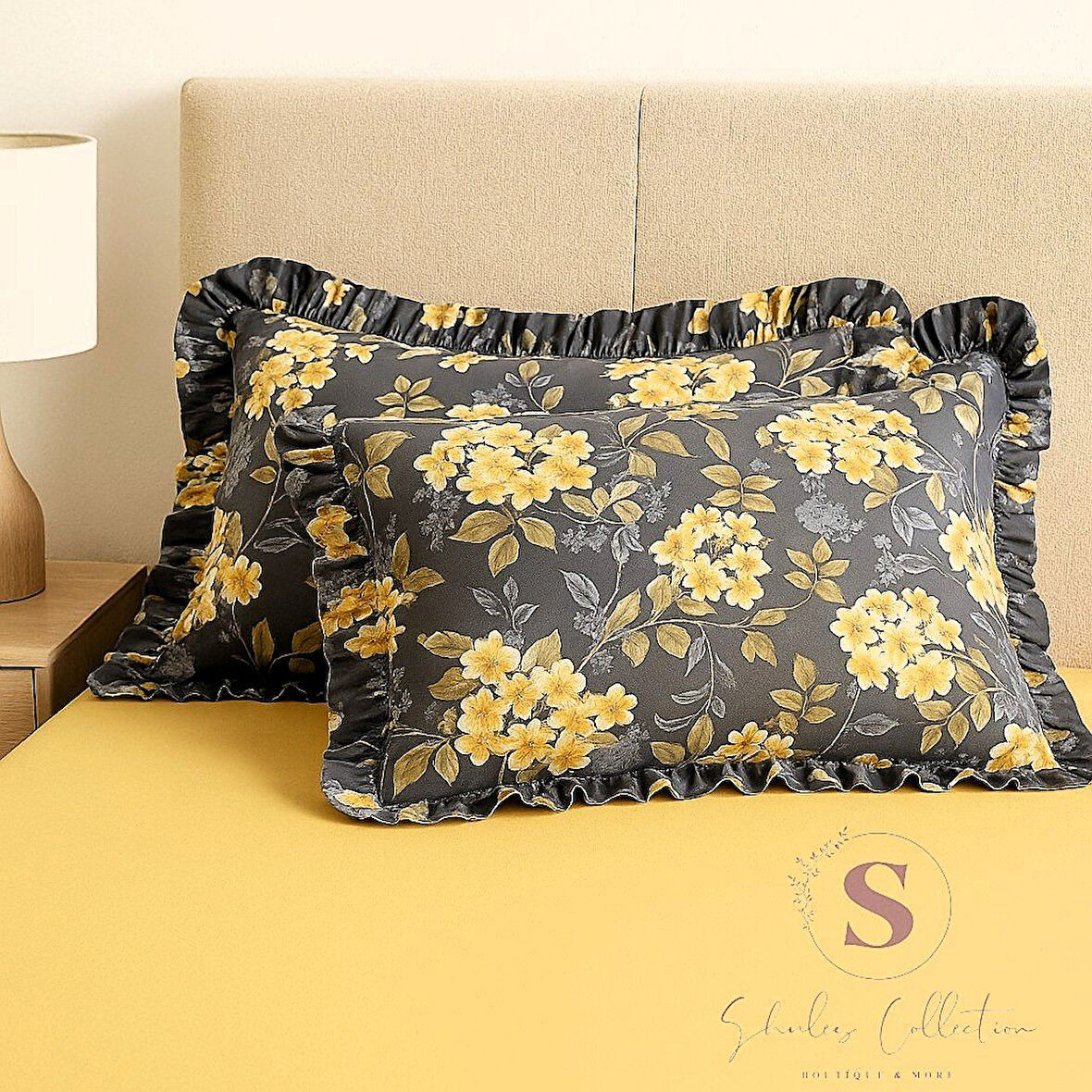 NERGİS çiçekli % 100 Pamuk Dört tarafı Fırfırlı yastık kılıfı 2 ADET