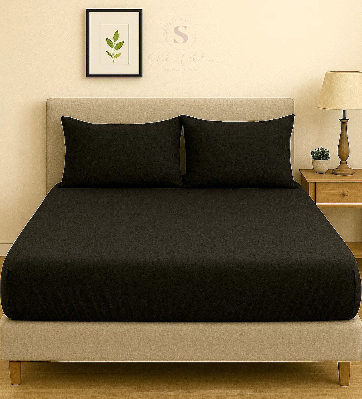 Shules collection Siyah Çift Kişilik Çarşaf+Yastık Seti %100 Pamuk
