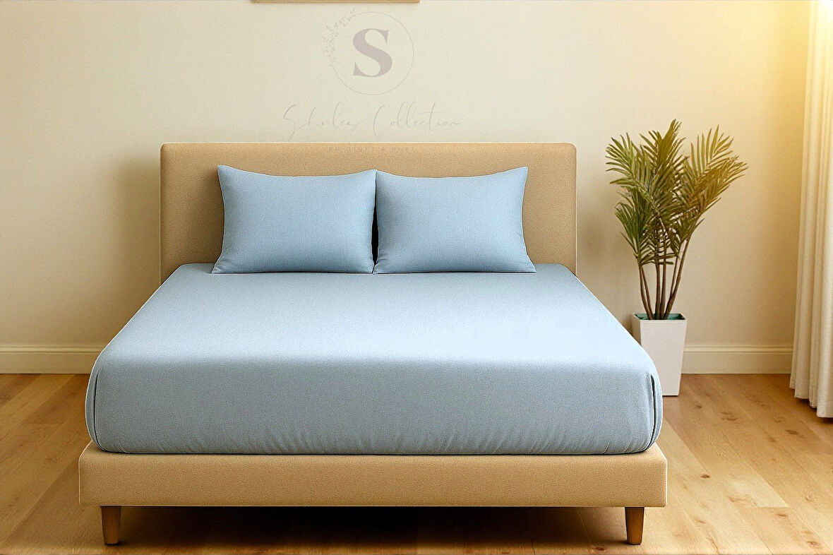 Shules collection Mavi Çift Kişilik Çarşaf+Yastık Seti %100 Pamuk
