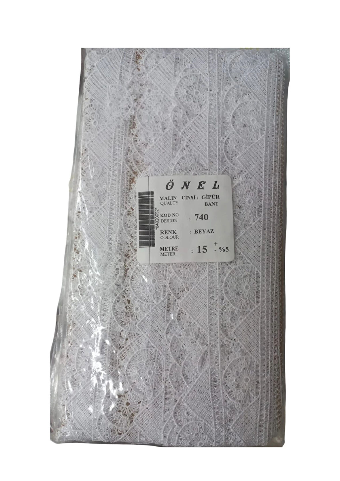 Dantel Polyester Güpür Bant Beyaz 15 Metre En 5 cm ON-740-B