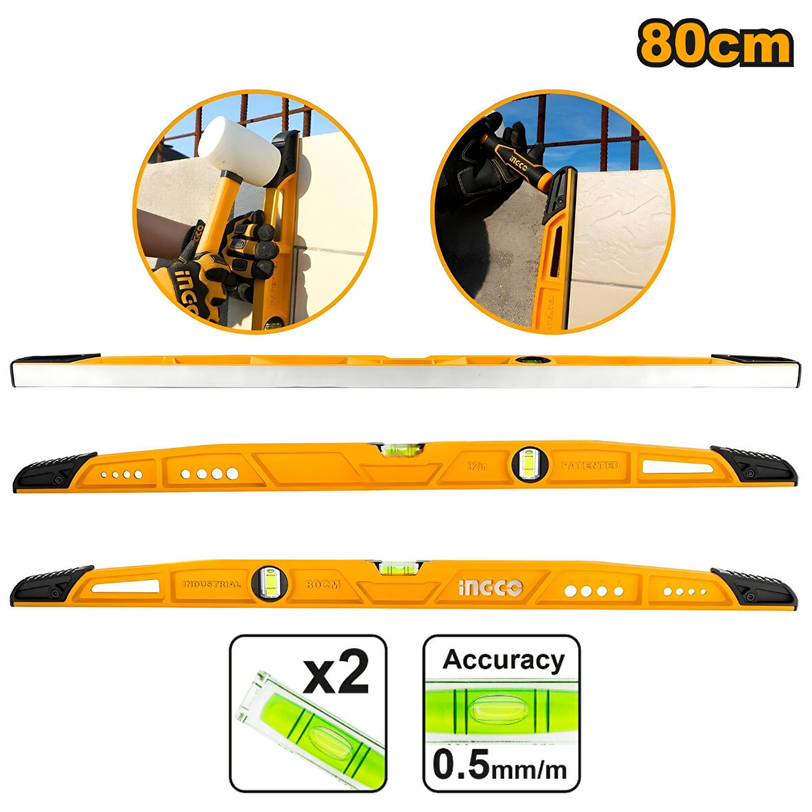 Ingco HBSL08080 80cm Endüstriyel Alüminyum Köprü Tip Su Terazisi