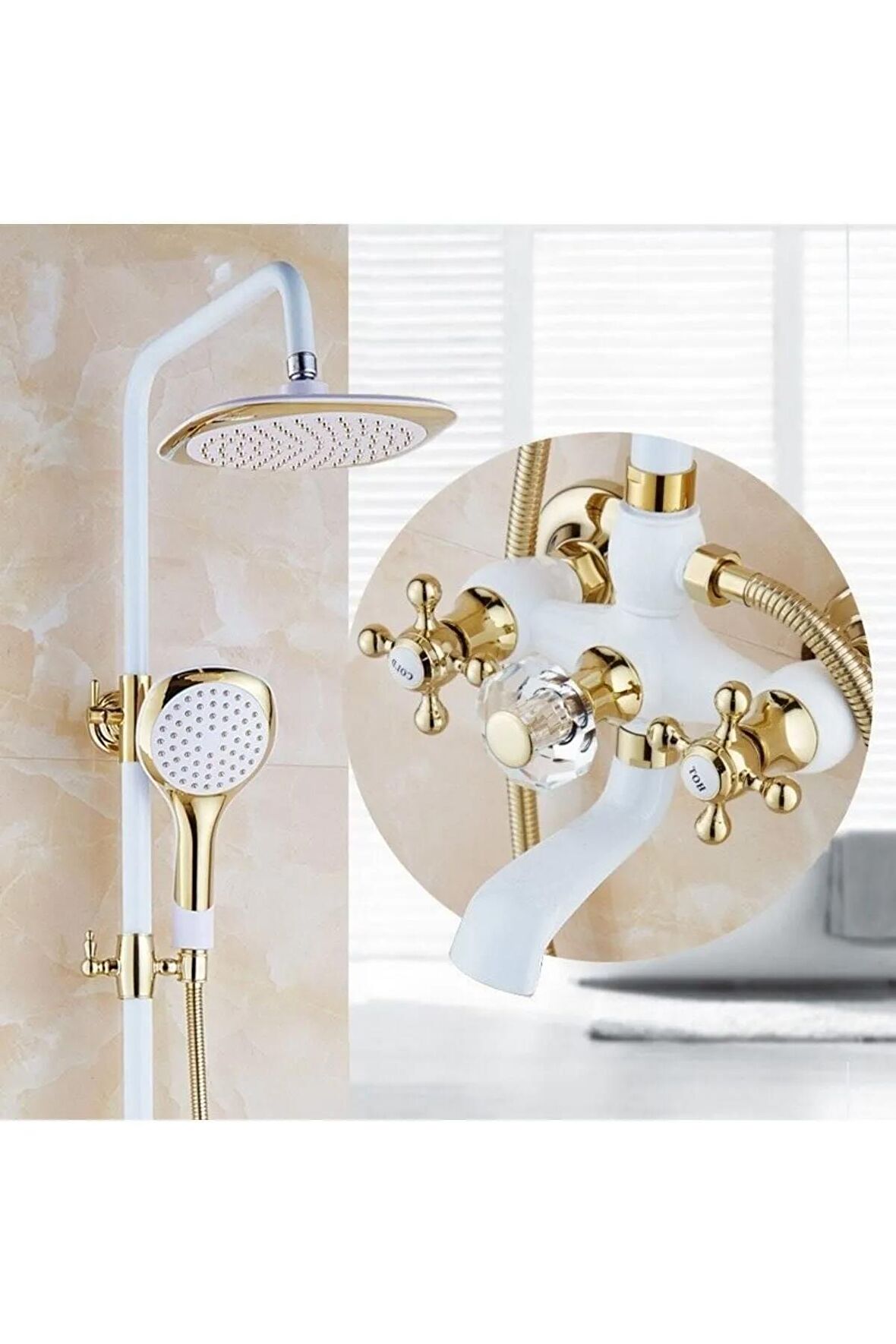 BANYO BATARYASI DUŞ SETİ BEYAZ/GOLD İTHAL ÖZEL ÜRETİM 5 YIL GARANTİLİ