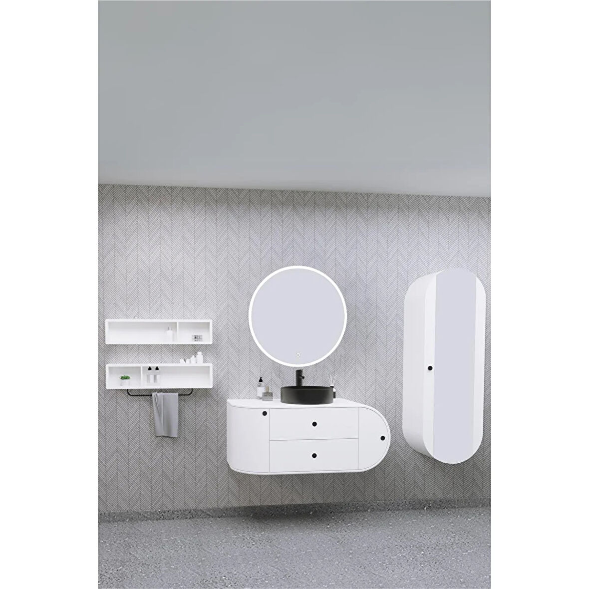 Fantasia 115 Cm Siyah Lavabolu Banyo Dolabı - Boy Dolabı ve Raf Modüller Dahil