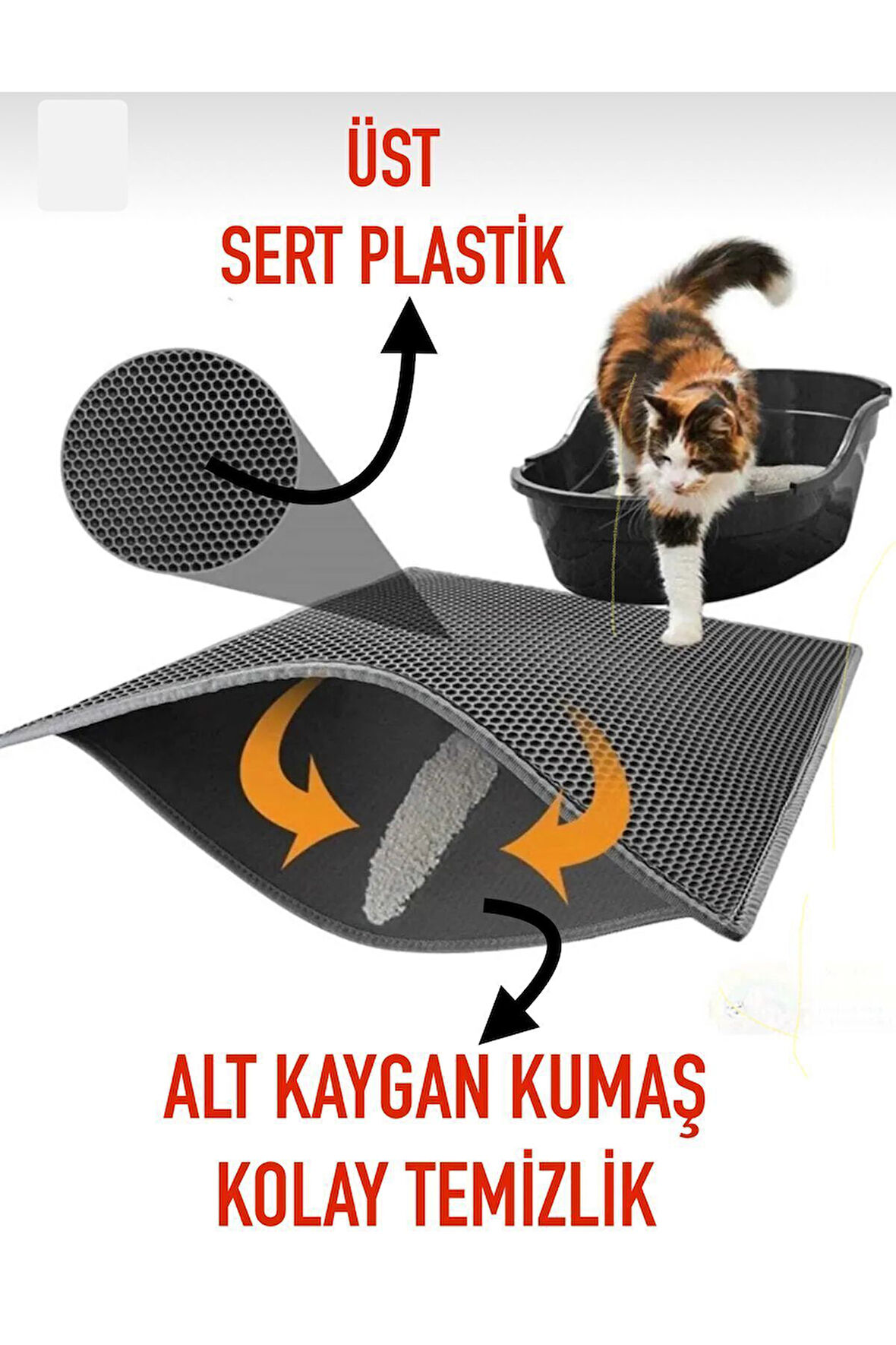 Üst Sert Plastiktir Elekli Kedi Paspası Kedi Tuvalet Önü Paspas Elekli Kedi Kumu Paspası (SİYAH)
