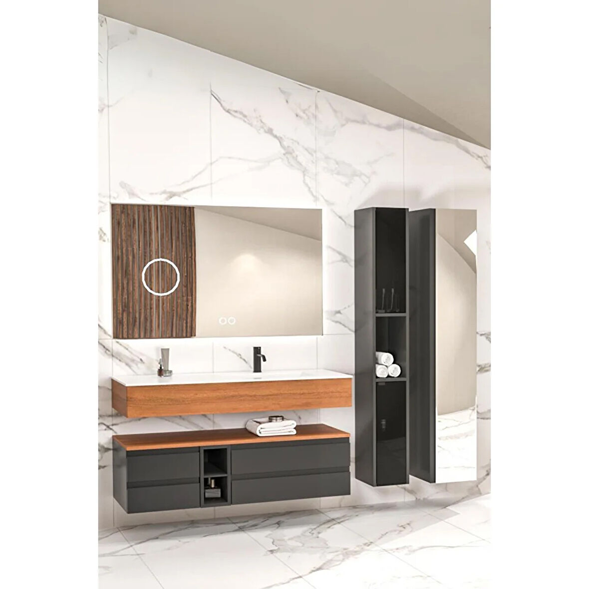 Vision 120 Cm Banyo Dolabı - Çekmeceli Konsol ve Boy Dolap Dahil
