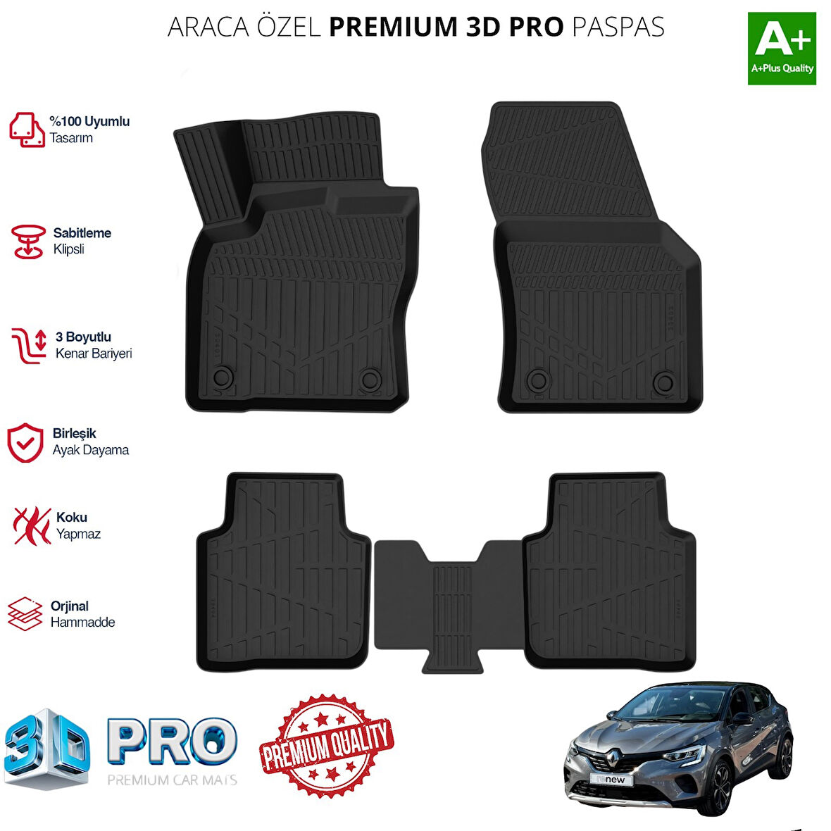 CAPTUR ARACA ÖZEL 3D PASPAS 2019 2020 2021 2022 2023 2024 