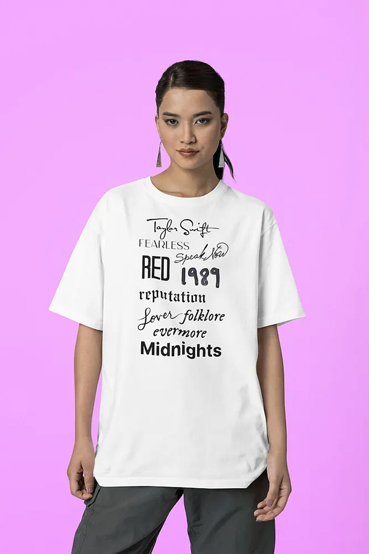 Red Midnights 1989 Albüm İsimleri Yazılı Unisex Tişört, Oversize Şarkıcı Taylor Swift Tişört