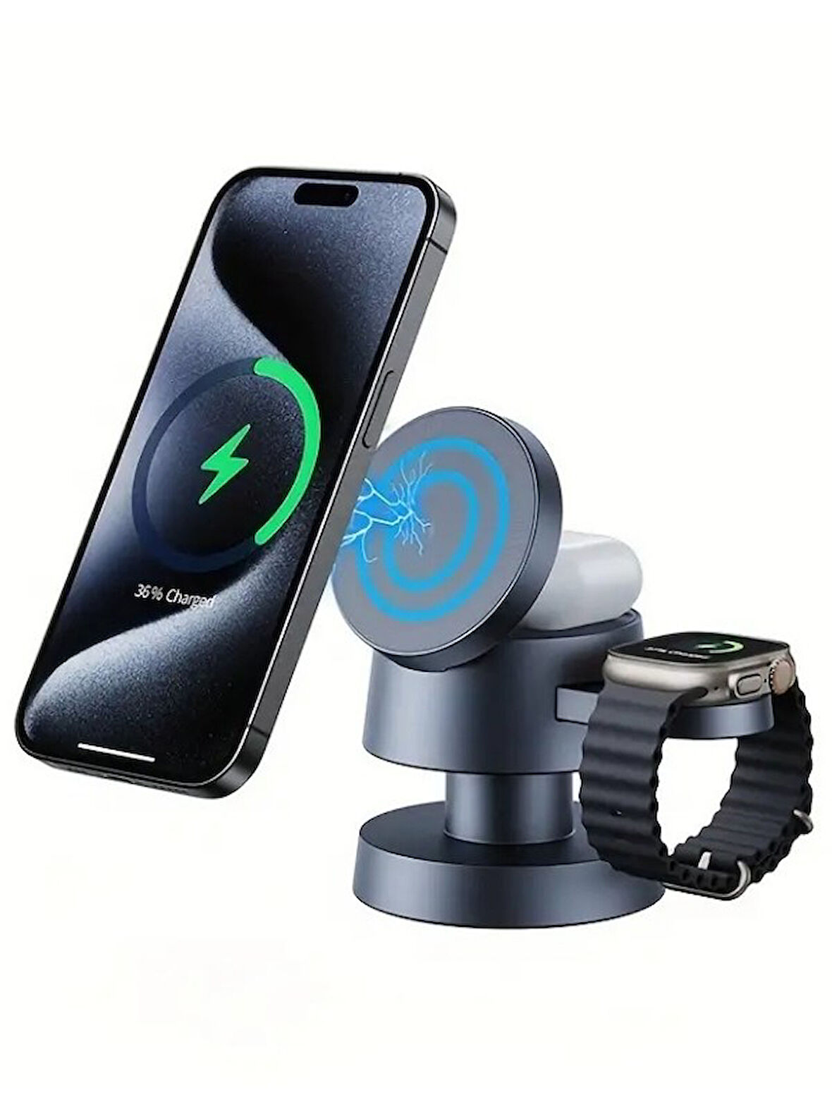 4in1 15w Hızlı Kablosuz Şarj Standı Iphone/Watch/Airpods Uyumlu Gece Lambalı Wireless Şarz Standı