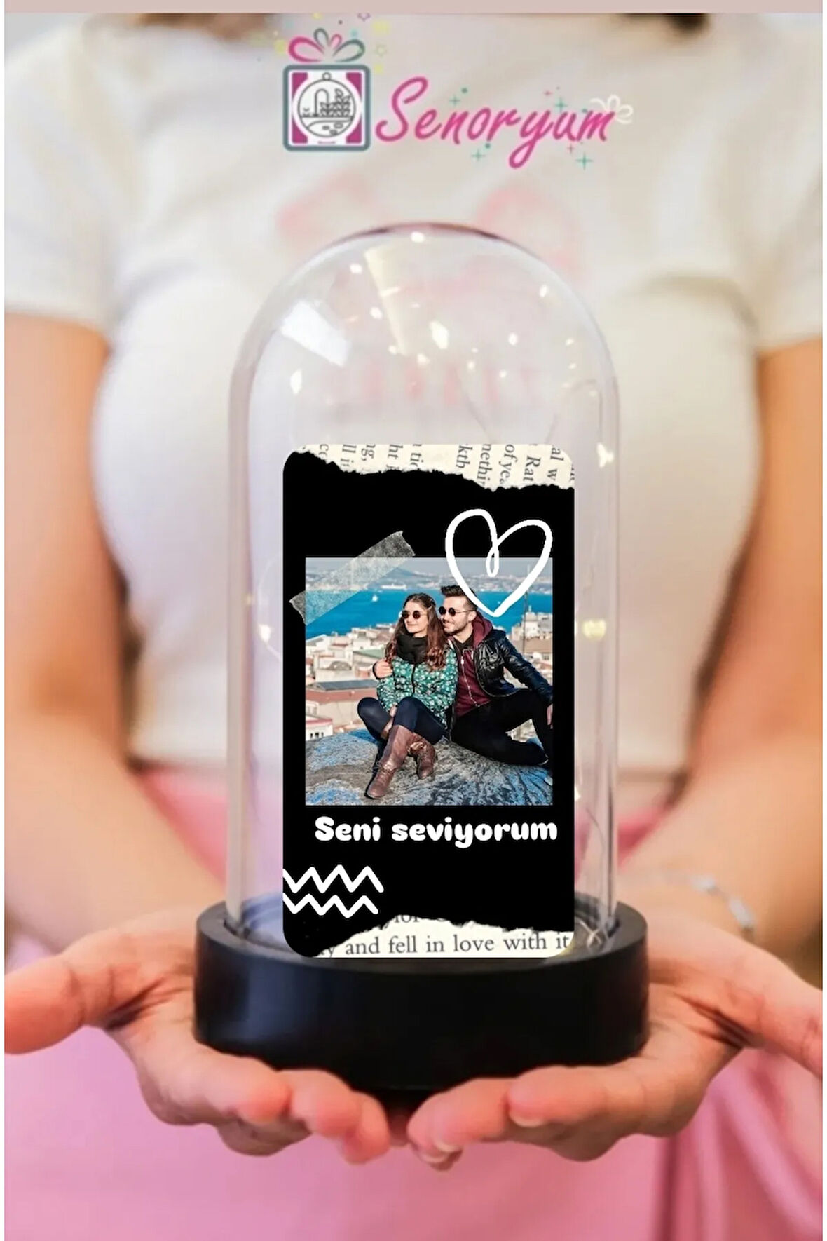 Sevgiliye Hediye Seni Seviyorum Yazılı Kişiye Özel Işıklı Fanus