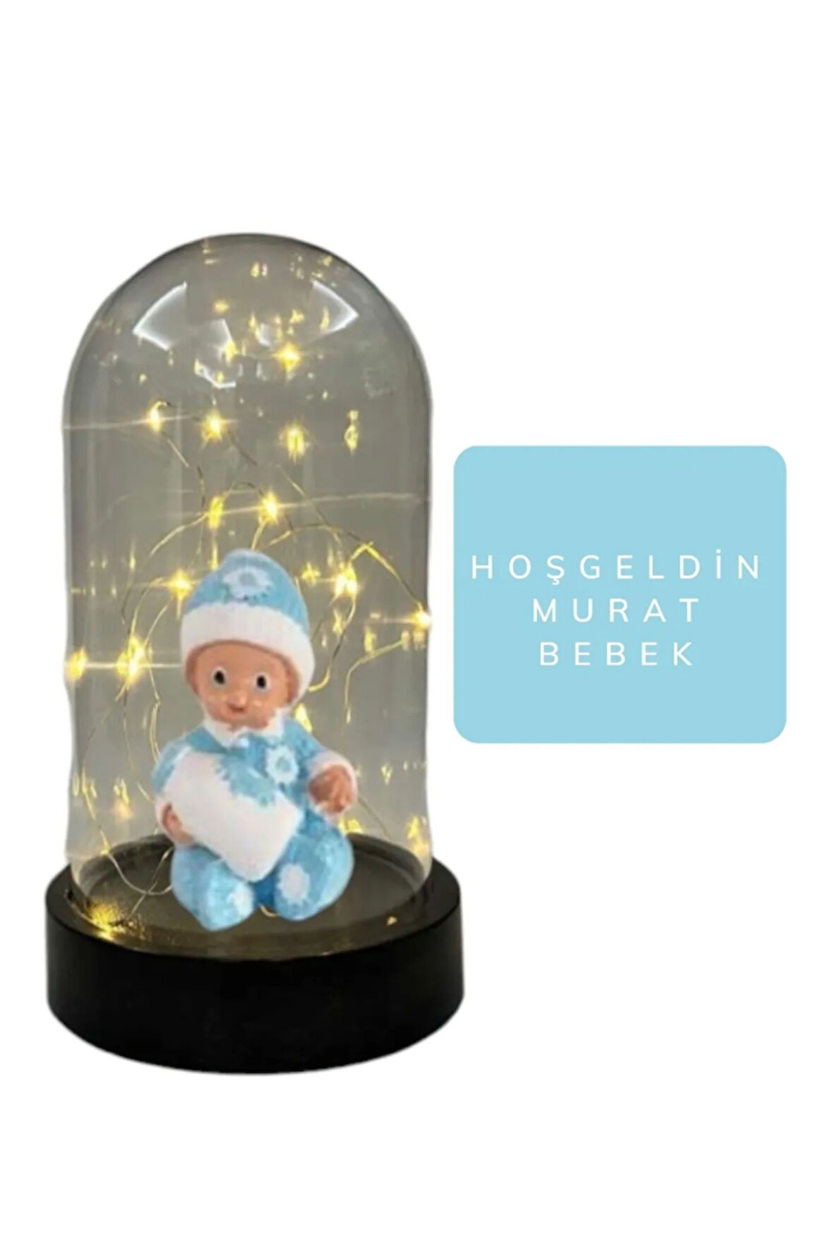 Hoşgeldin Erkek Bebek Işıklı İsimli Işıklı Hediye Fanus